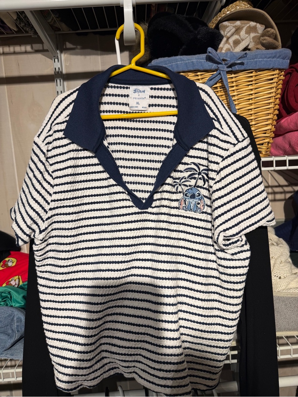 Navy & White Striped Polo Knit Top with Stitch